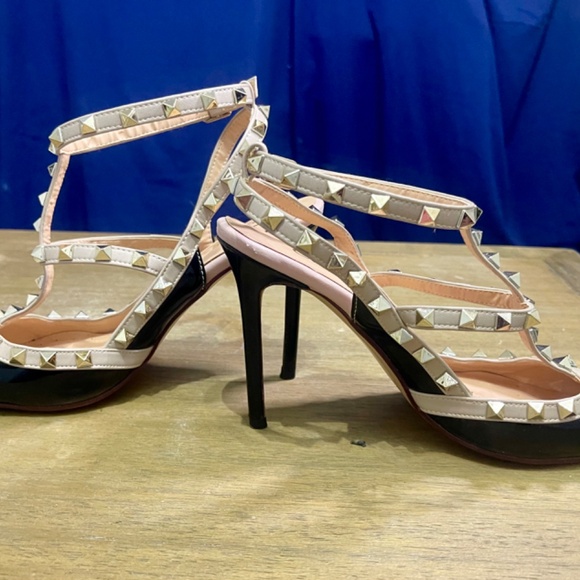 * Chris-T Women's Pointy Toe Buckle Sandals Studded Slingback Kitten Heels Studs - Picture 3 of 16